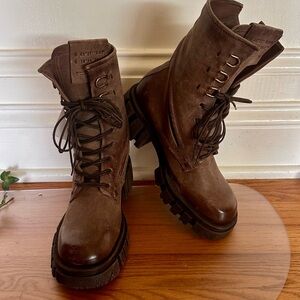 AS98 HAIDER Chunky Lace-Up EGGPLANT  Leather Combat Boots